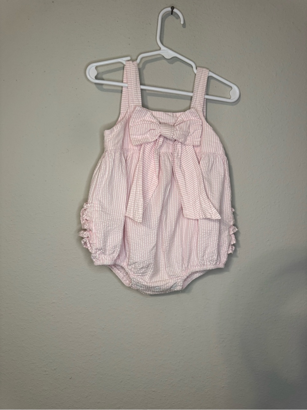 Pink Seersucker Bow Bubble Romper for Girls